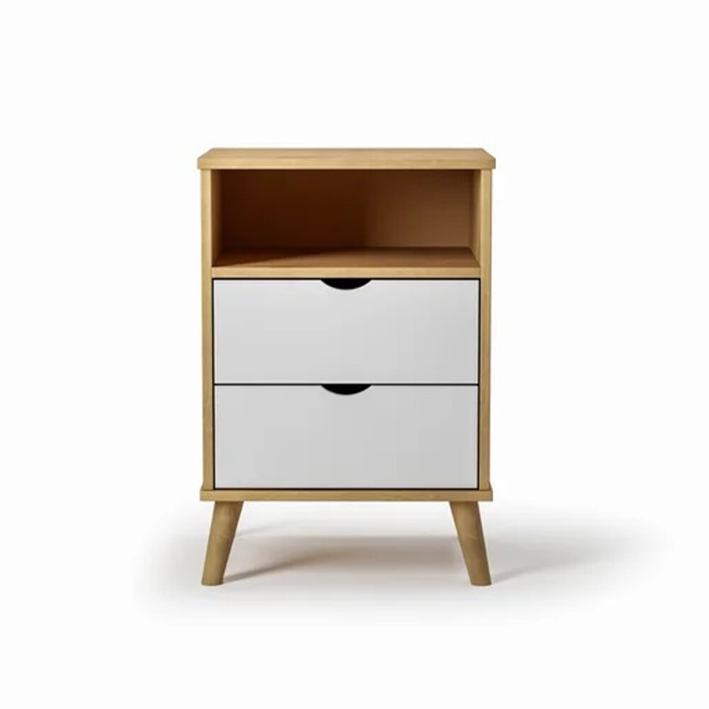 MESA DE LUZ O NOCHE 2 CAJONES CON PATAS EN MADERA MACIZA BLANCO