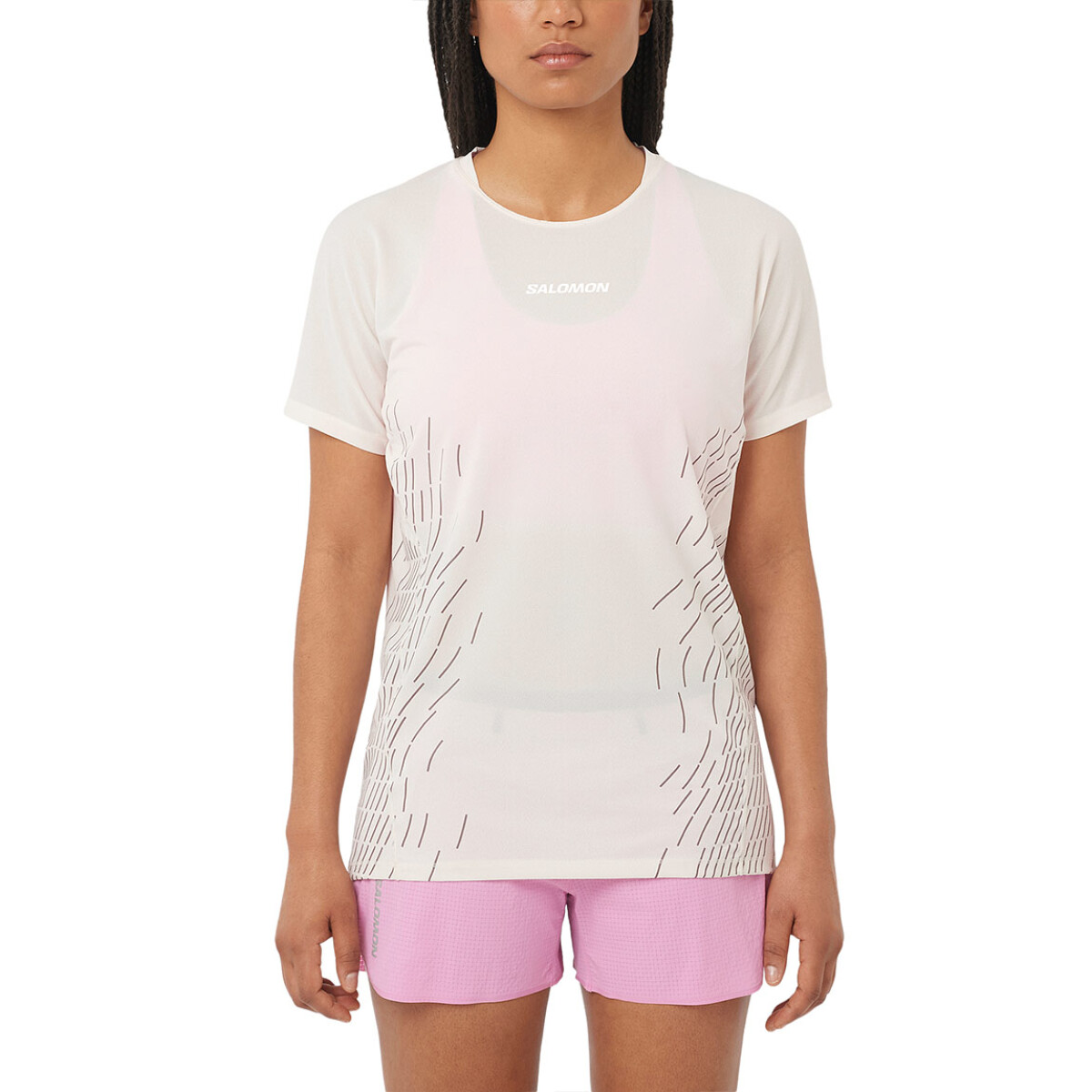 Salomon Remera manga corta Sense Aero SS tee GFX W para Mujer - Blanco - Blanco 