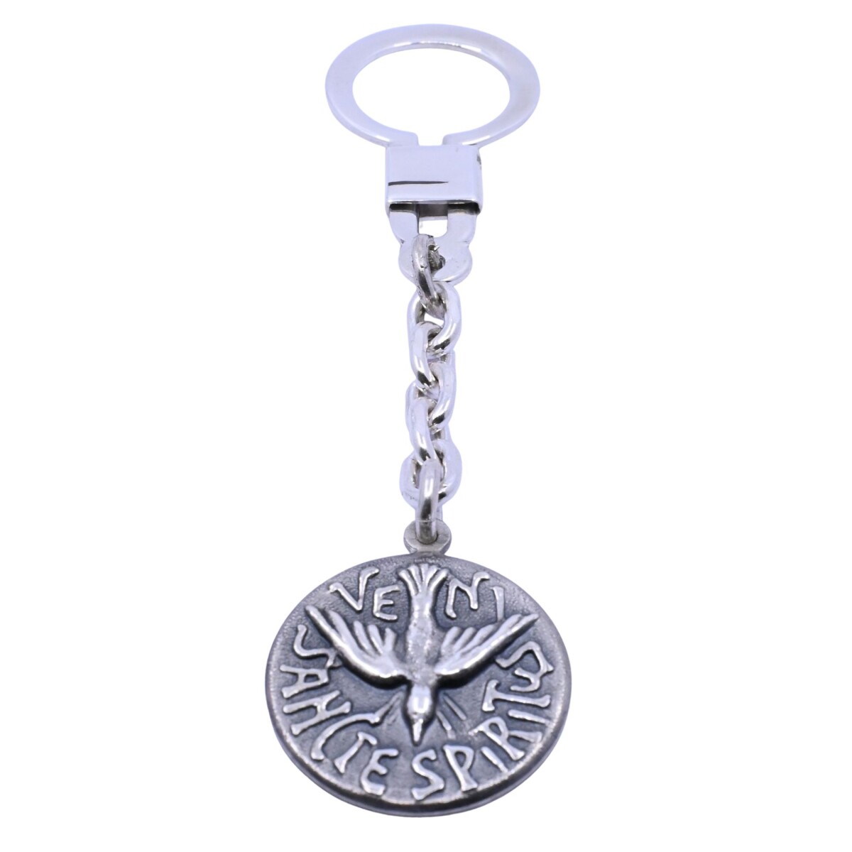 Llavero plata 925 con medalla espíritu santo. Diámetro 26 mm 