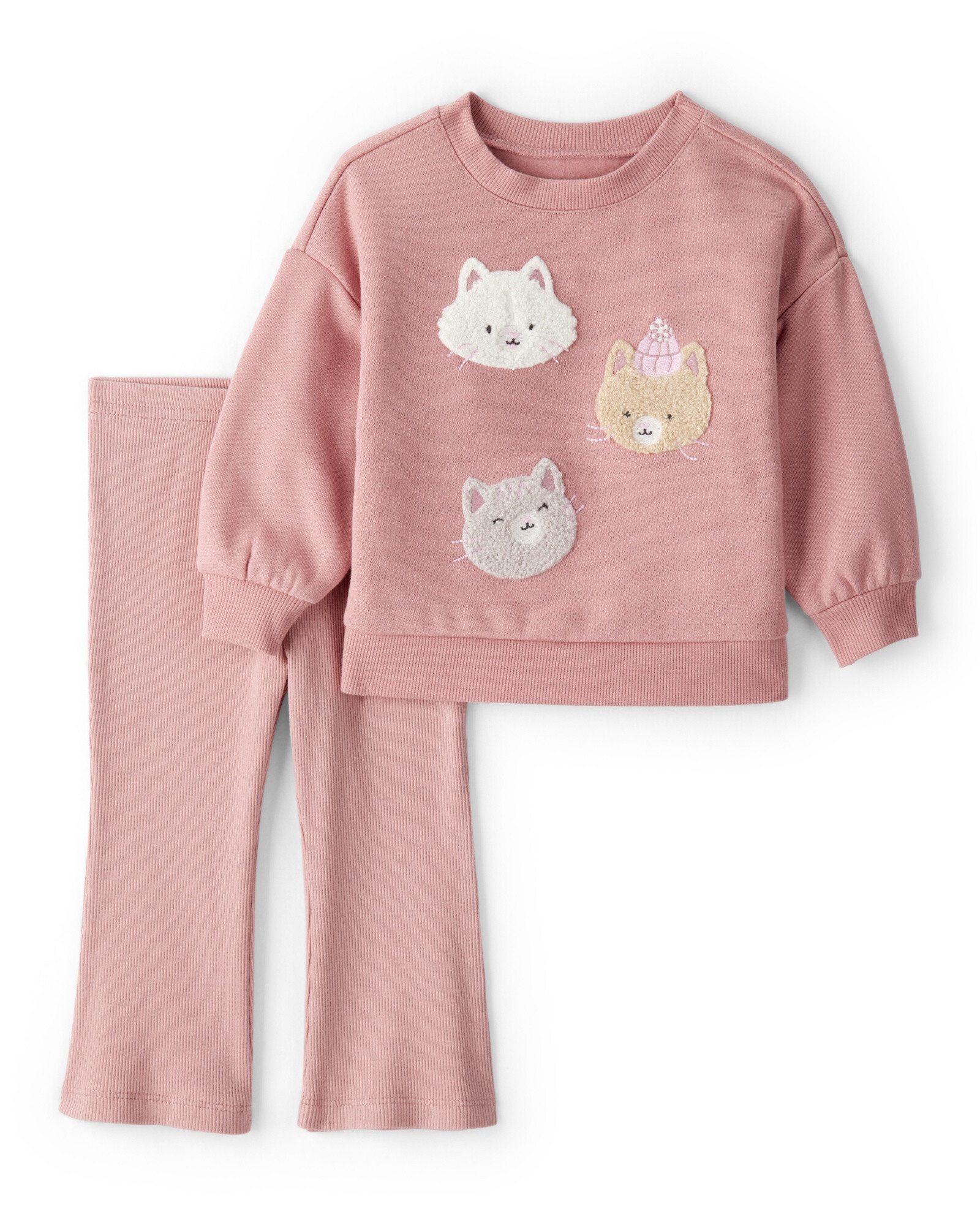 Set dos piezas de algodón, pantalón y buzo, rosados, estampa gatitos Sin color