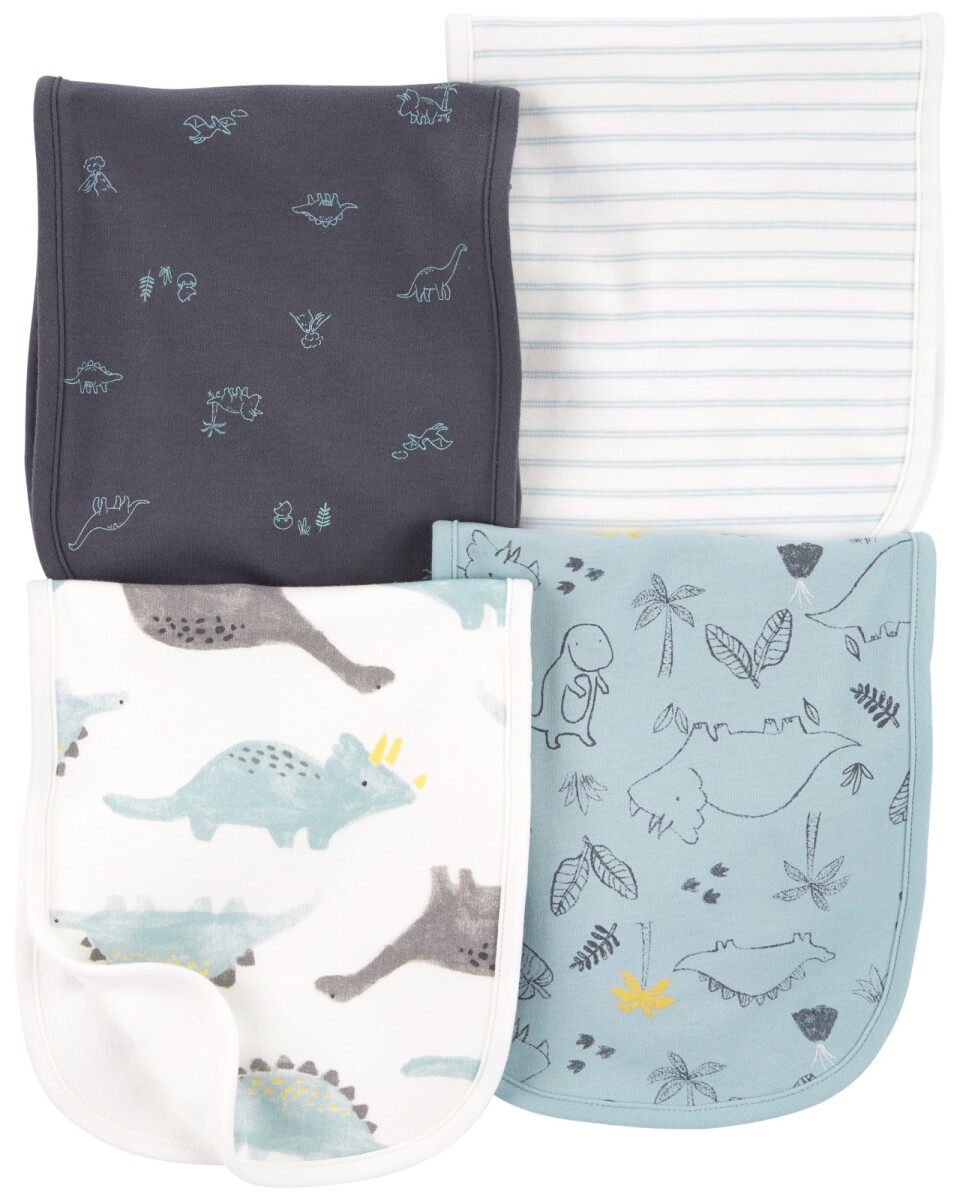 Pack cuatro babitas de algodón, diseño dinosaurios 