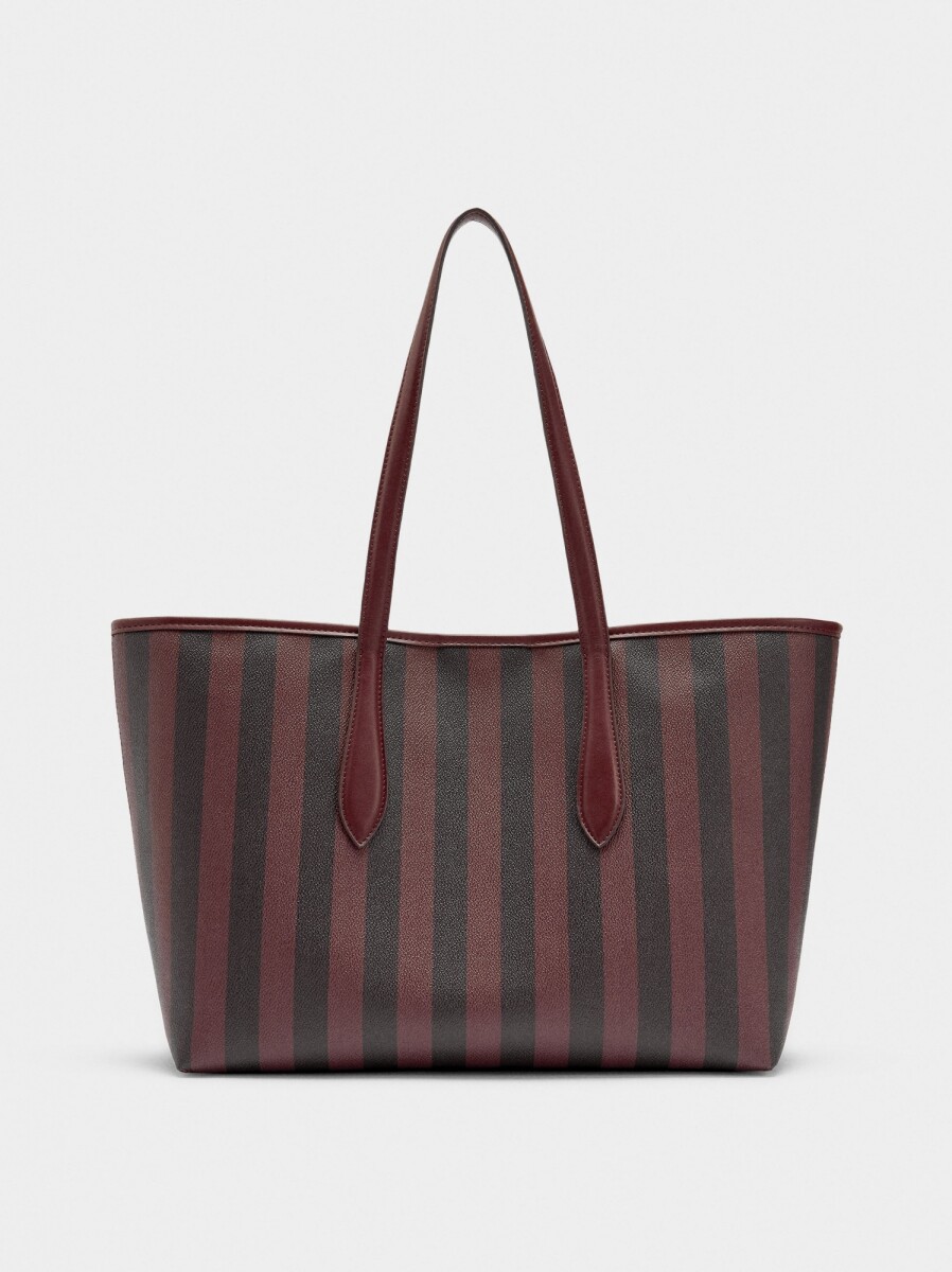 Bolso Shopper A Rayas Con Bolsa Extraíble - burdeos 