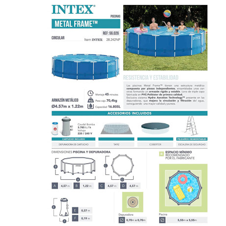 Piscina Intex Estructural 16805 L 457x122cm + Bomba Inx028242