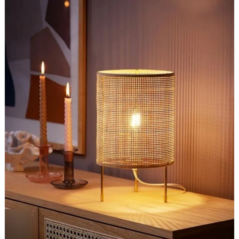 Lámpara Portátil De Escritorio Rattan Praga Beige