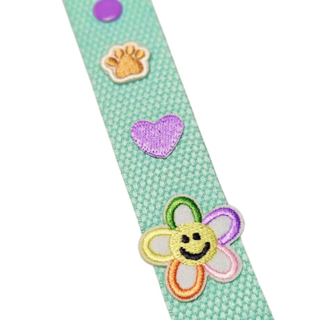 Llavero cinta con diseño Flor y Huellita Verde Agua