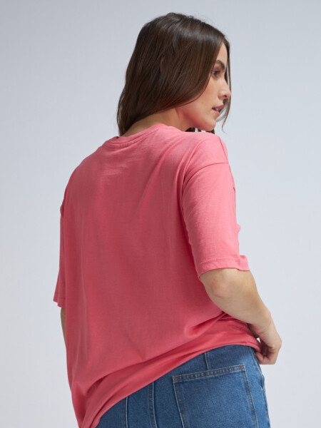 Camiseta larga manga corta estampada Rosa