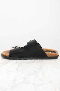Sandalia Cuero Con Hebillas Negro