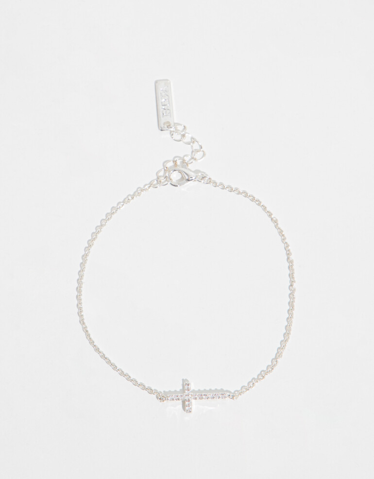 Pulseras Flexibles Strass Pulsera Con Dije De Cruz - Plateado