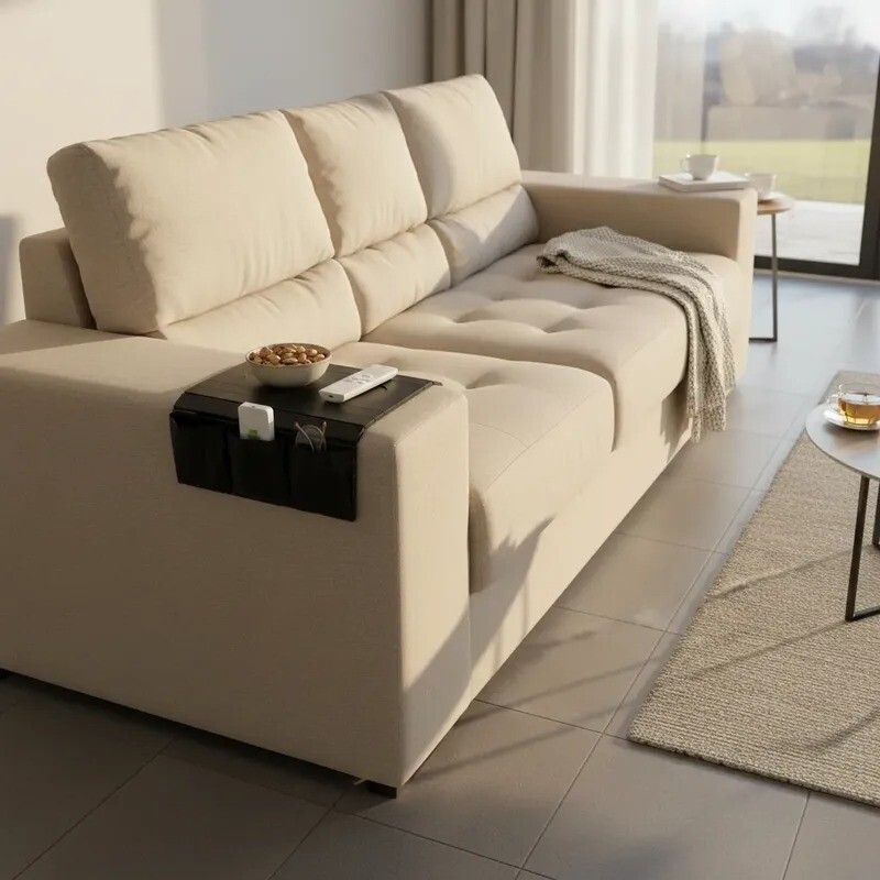 Bandeja para brazo del sofá con posavasos y guardado - Color Negro Bandeja para brazo del sofá con posavasos y guardado - Color Negro