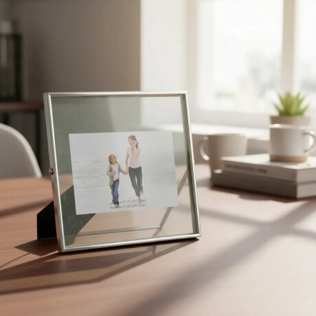 Porta Retrato de Pie p/ Fotos Cuadrado 20x20Cm Vidrio Metal Plateado