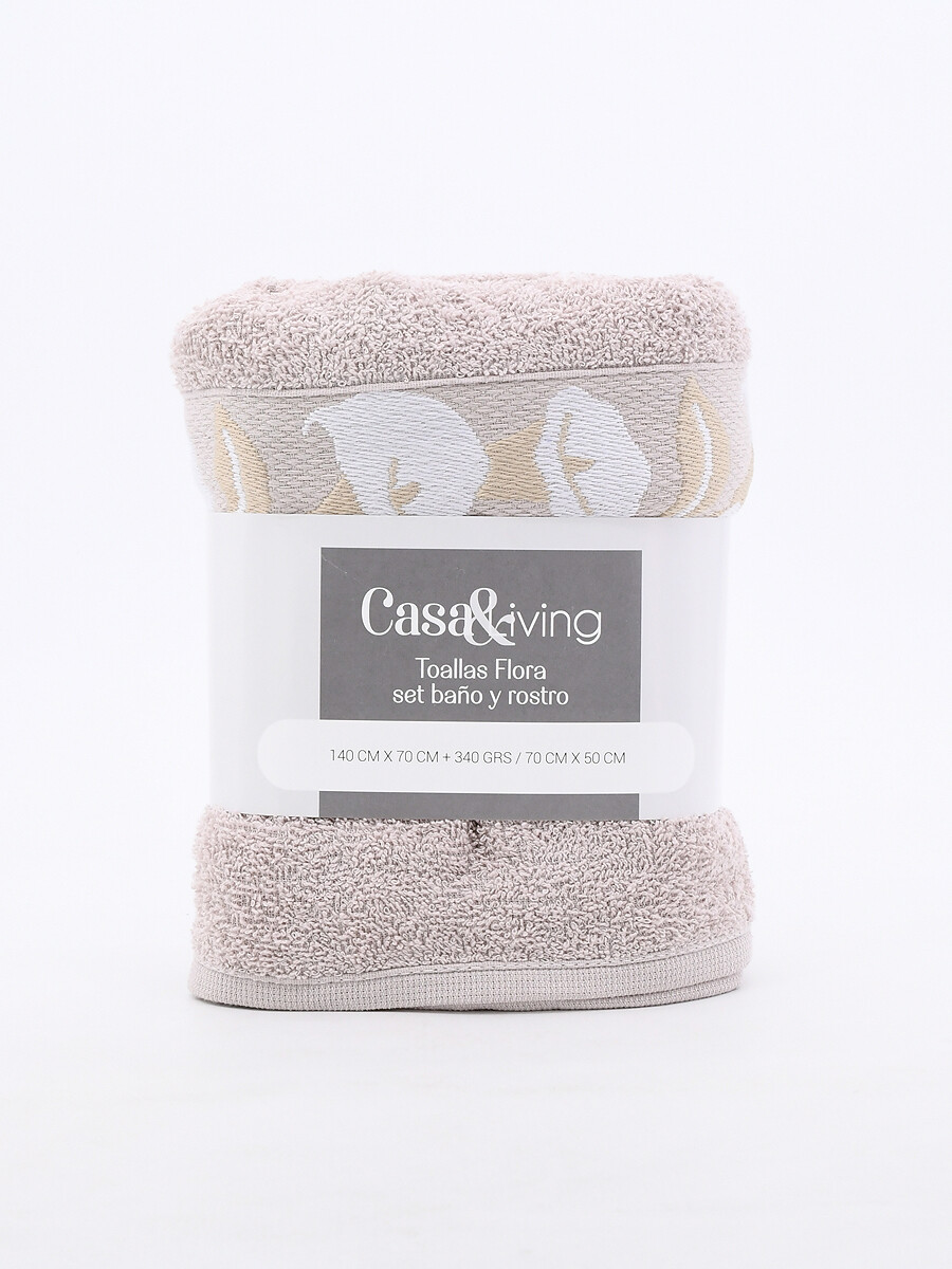 TOALLAS SET FLORA BAÑO Y ROSTRO - BEIGE 