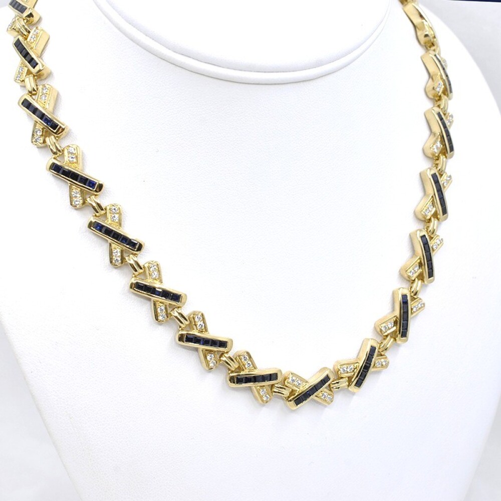 Collar En Oro 18K, Brillantes Y Zafiros Collar En Oro 18K, Brillantes Y Zafiros