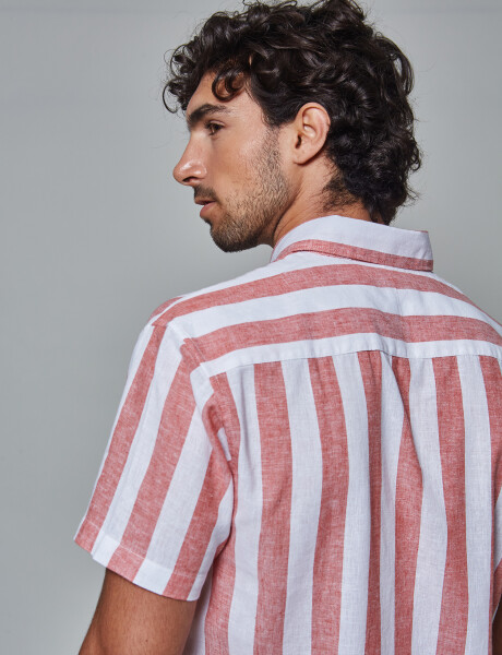Camisa lino m/c rayada ladrillo