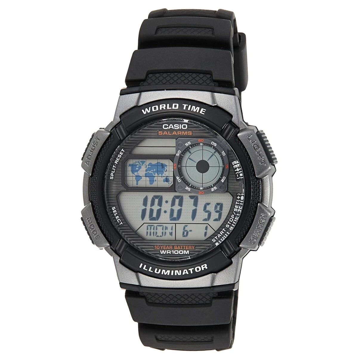 Reloj Digital Casio AE-1000W Multifunción Resistente Al Agua 100m Para Uso Diario 