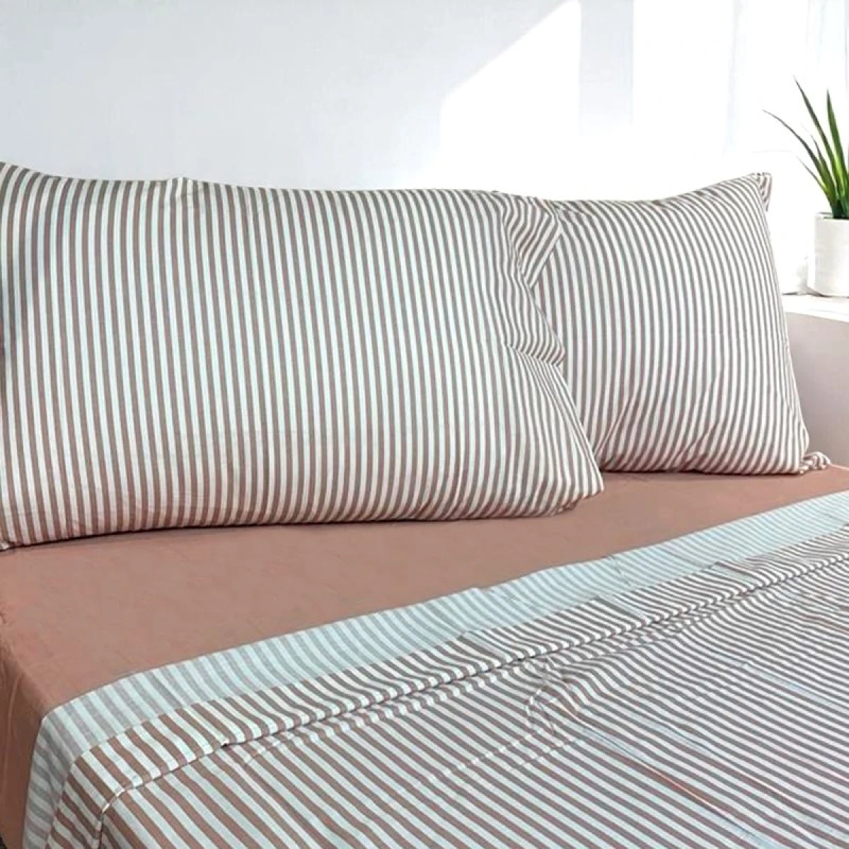 JUEGO DE SABANAS ALGODON 180H KING 180x200+35CM RAYAS ROSA CANNON 