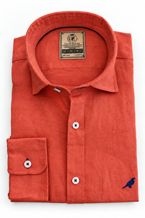 Camisa lino Short Collar Ladrillo lavado