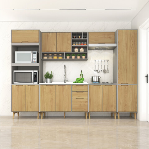 Mueble Alacena Multiusos de Cocina Bajo Mesada con Módulos para Microondas en MDP - Madera - Línea Melilla - Cinza Mueble Alacena Multiusos de Cocina Bajo Mesada con Módulos para Microondas en MDP - Madera - Línea Melilla - Cinza