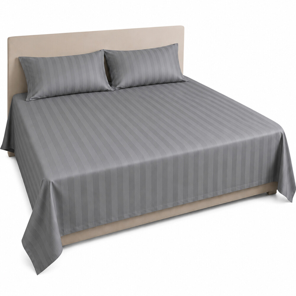 Juego de sábanas KING de tela a rayas Premium 400 hilos Gris
