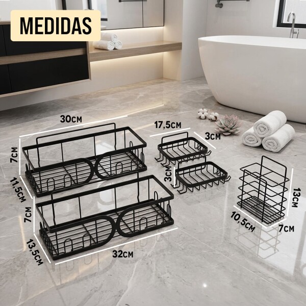 Set X5 Estante Organizador Baño Accesorio Jaboneras Adhesivo IMBACK Color Negro Set X5 Estante Organizador Baño Accesorio Jaboneras Adhesivo IMBACK Color Negro