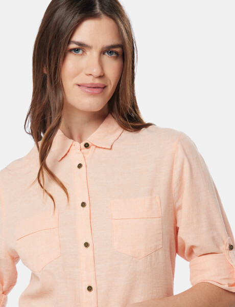 CAMISA DE LINO MEDIO BOTÓN Coral