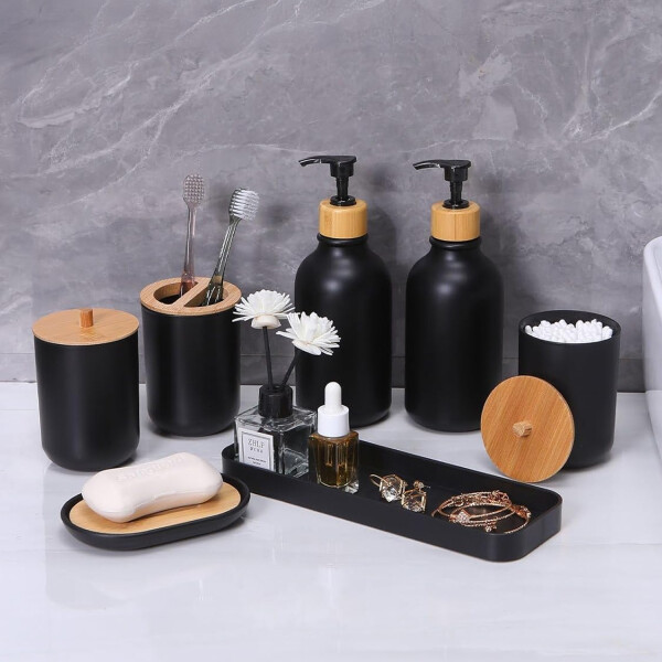 Set De Baño Accesorios Juego De 7 Piezas Dispenser Jabonera IMBACK Color Negro Set De Baño Accesorios Juego De 7 Piezas Dispenser Jabonera IMBACK Color Negro