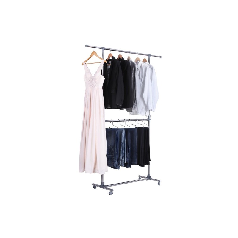 Perchero extensible doble con ruedas Blanco