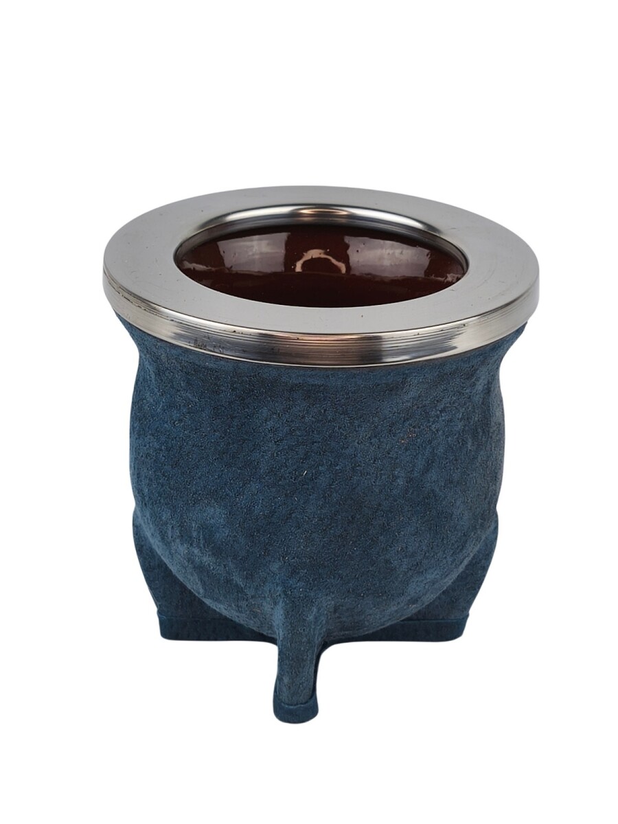 Mate ceramica camionero cuero chancho acero grande - Azul 