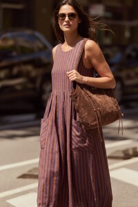 Vestido Rayado Con Lino Multi