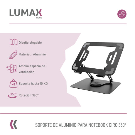 Soporte Lumax Base Aluminio Para Notebook Giro 360 Soporte Lumax Base Aluminio Para Notebook Giro 360