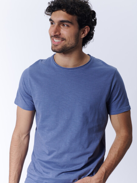 Remera Slub Azul Medio