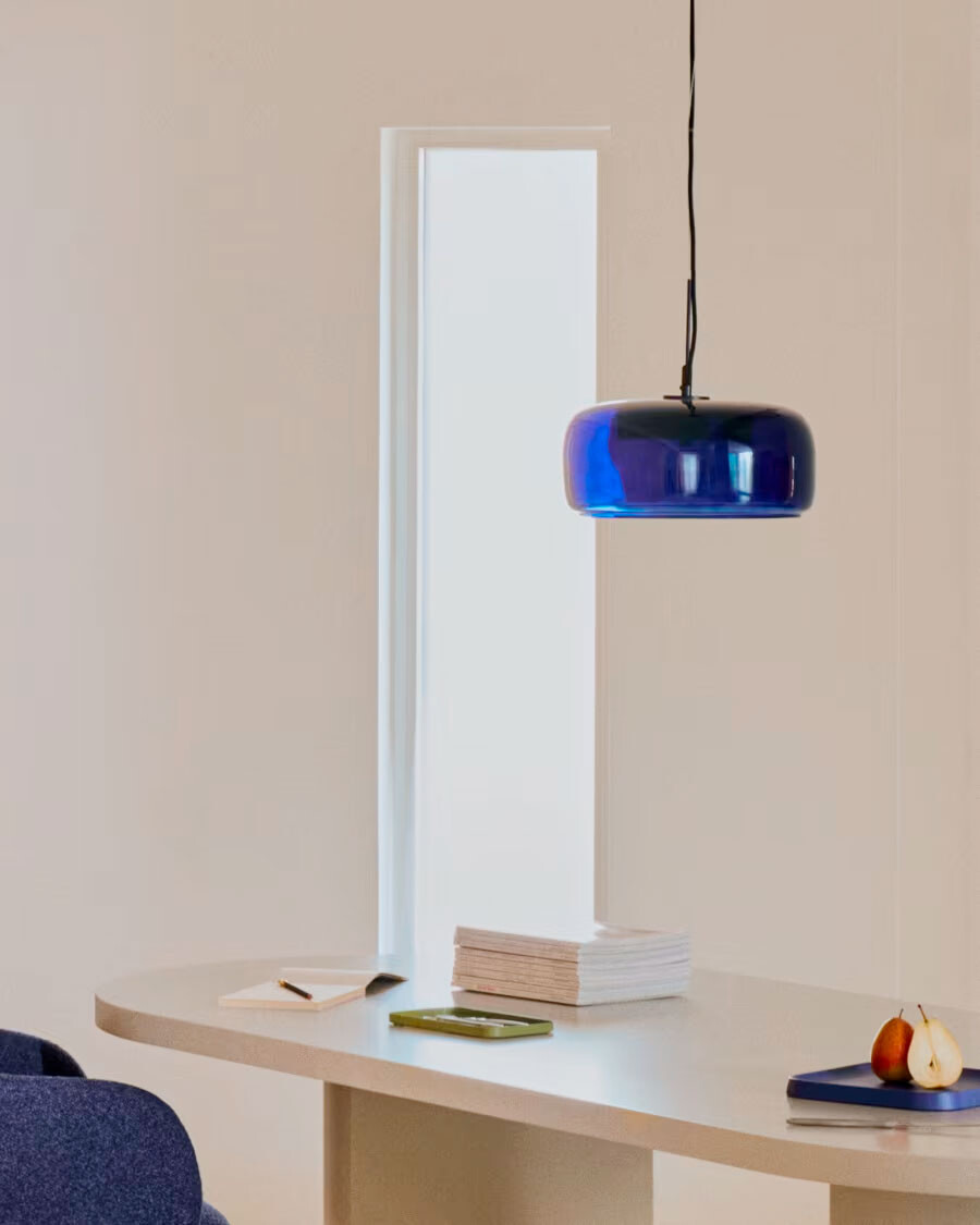 Lámpara de techo Reig de cristal azul Ø 38 cm