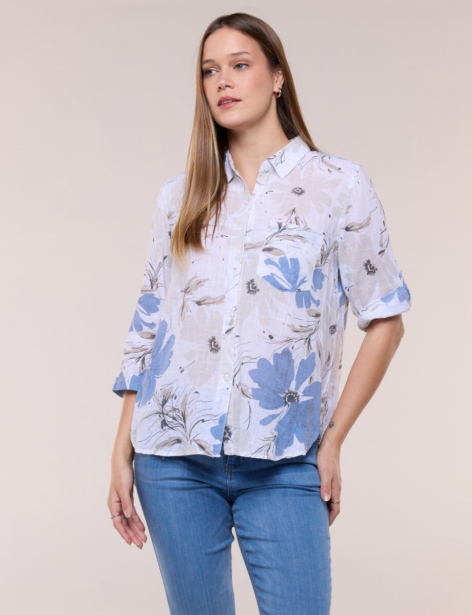 Camisa Estampada Y Ruedo Asimétrico - Multi/beige 
