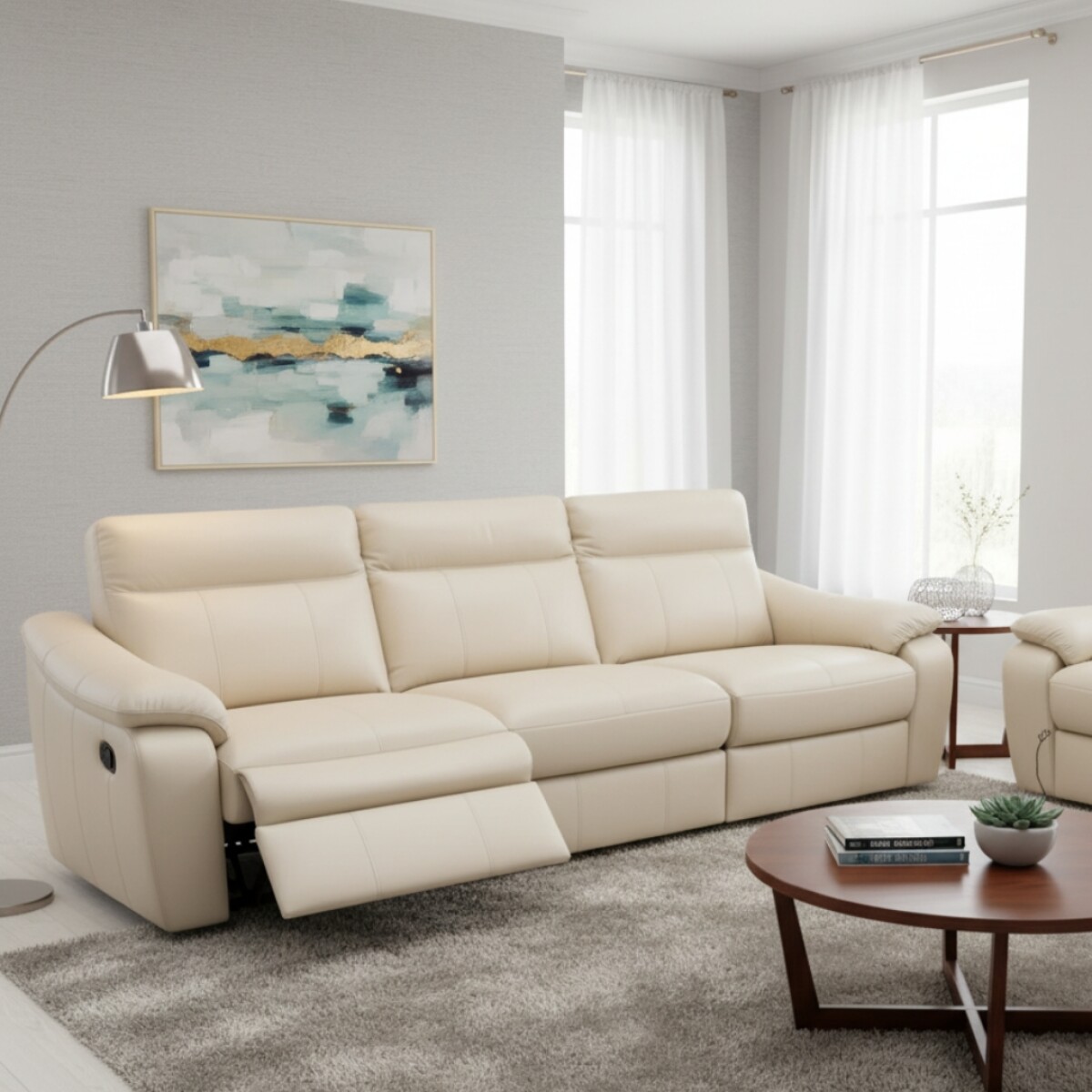 Sillón recliner 3 Cuerpos Rubi - 100% Cuero | Eléctrica - Arena 