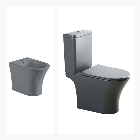 Juego De Inodoro Con Mochila,Tapa Cierre Suave Y Bidet GRIS