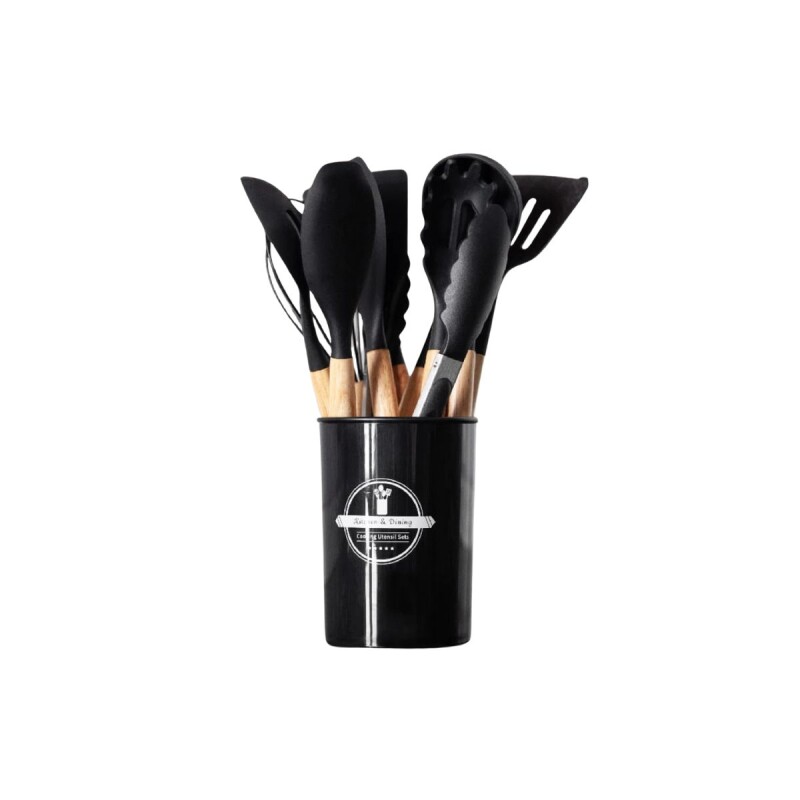 Set de utensilios de cocina silicona antiadherentes 11 pcs - Negro Set De Utensilios De Cocina Silicona Antiadherentes 11 Pcs - Negro