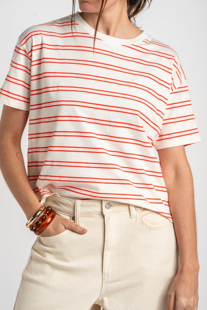 Remera Rayada Algodón Rojo