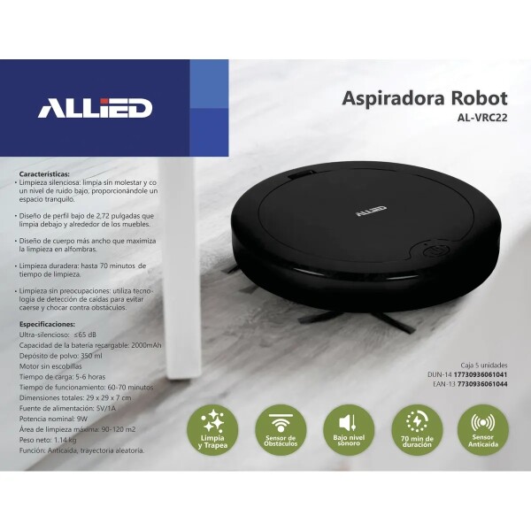 Aspiradora Robot Allied Al-vrc22 ASPIRADORA ROBOT ALLIED AL-VRC22