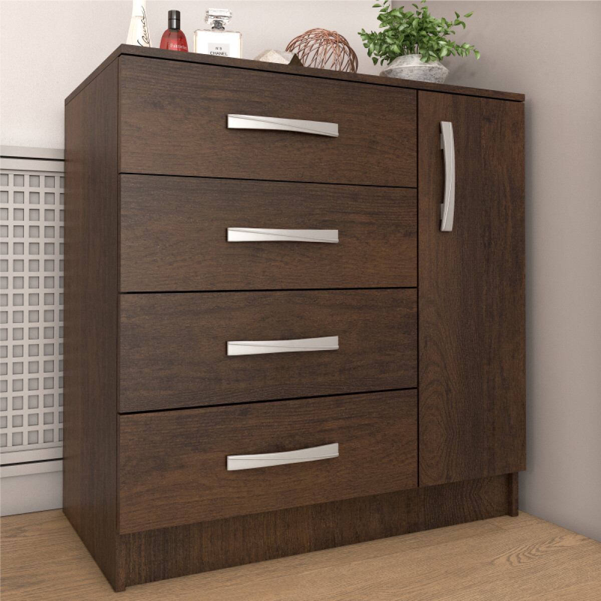 Comoda Cajonera para Dormitorio de 4 Cajones 1 Puerta - FE - Marron 