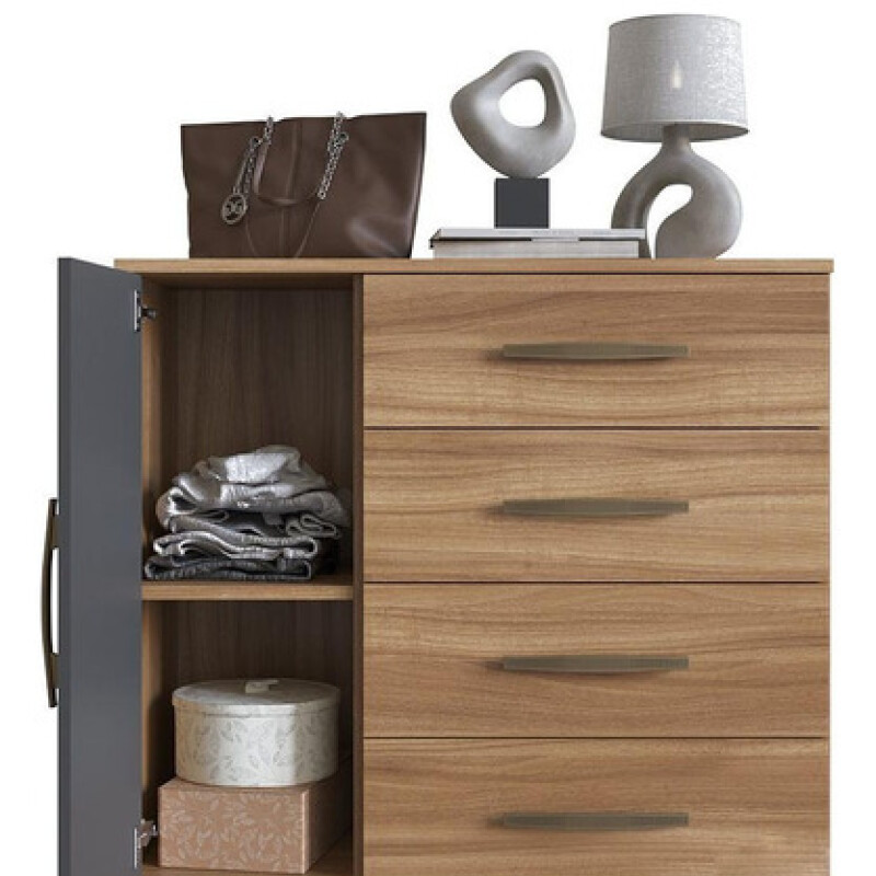 Cómoda Cajonera 4 Cajones 1 Puerta Mdp Premium Nogal / Grafito Cómoda Cajonera 4 Cajones 1 Puerta Mdp Premium Nogal / Grafito