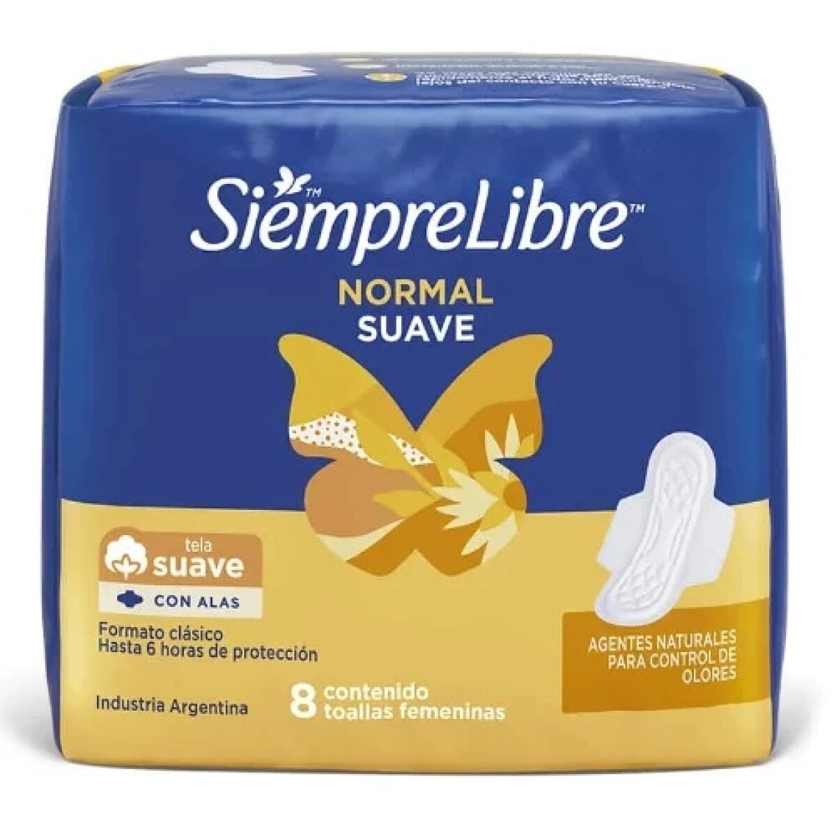 Toalla Femenina Siempre Libre Normal Suave Con Alas 8 Unidades 