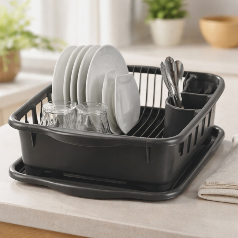 Escurridor de platos con bandeja NEGRO