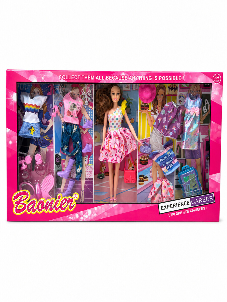 MUÑECA CON GUARDAROPA - ROSADO 
