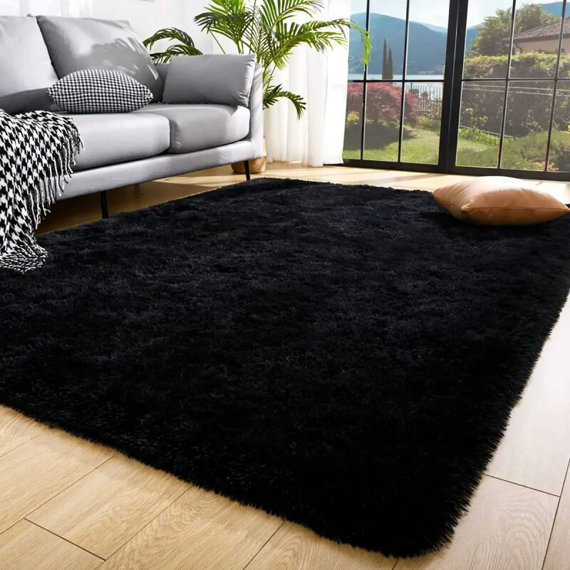 Alfombra Tapete Shaggy Peluda 100 X 150cm Pelo Alto Negro