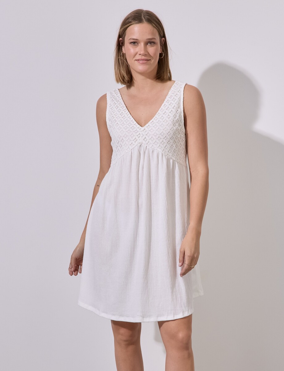 Vestido Aplique Broderie - Crudo 