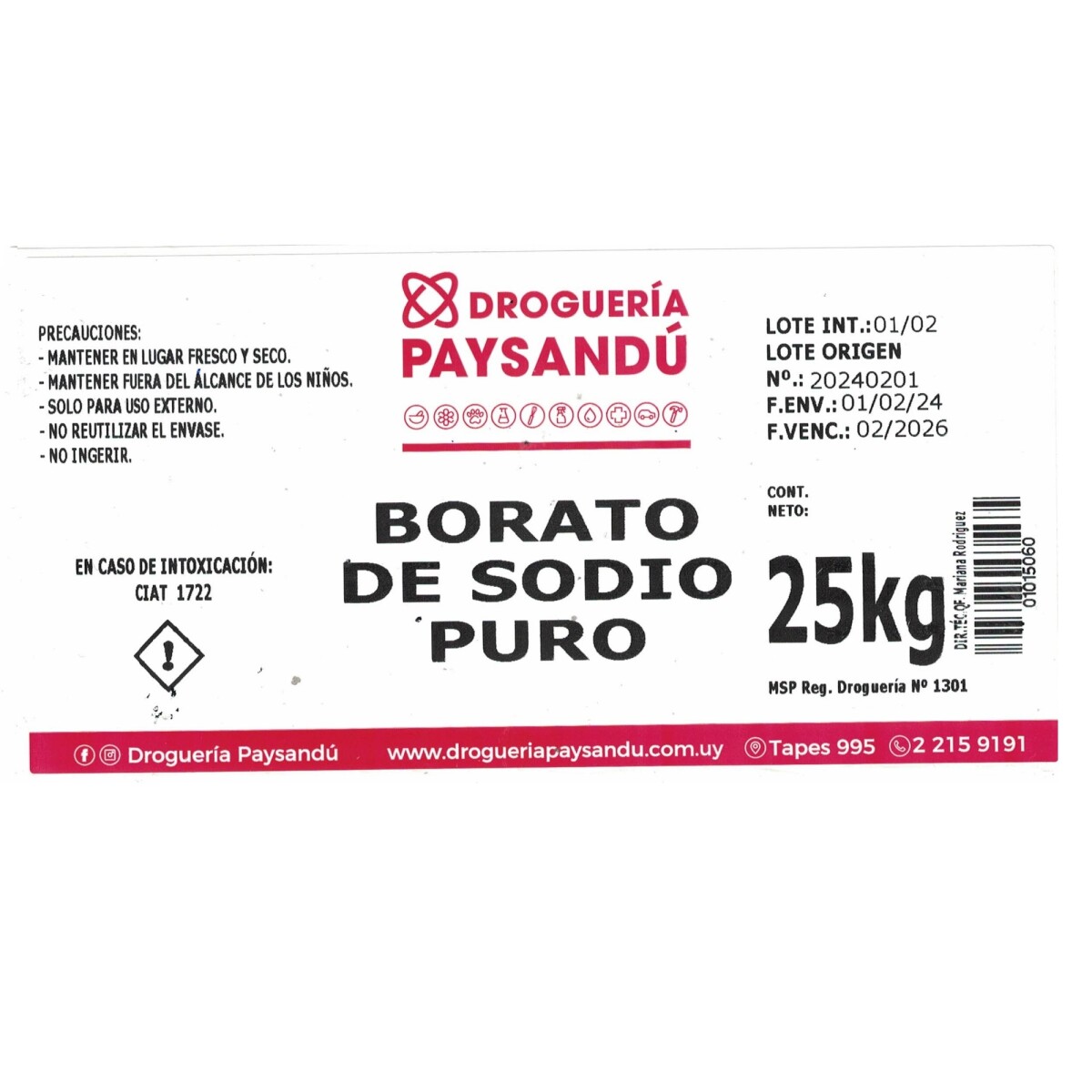 Borato de Sodio Puro - 25 kg 