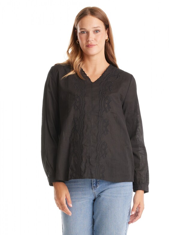 Blusa Algodon Bordado NEGRO