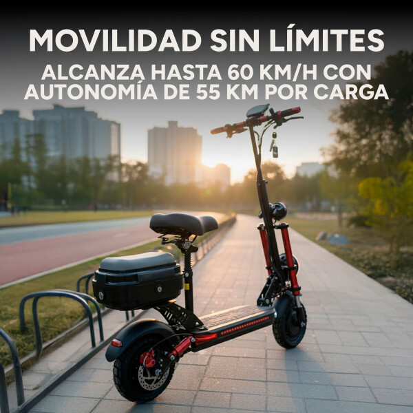 Scooter Monopatín Eléctrico Gogreen Flow Motor 1000w 60 Km/h Color Negro