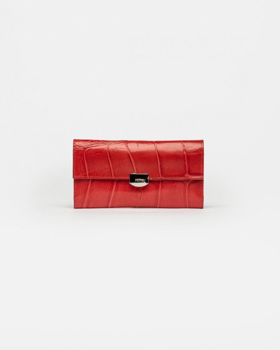 Billetera Dalia en cuero grabado Big Croco - Rojo 