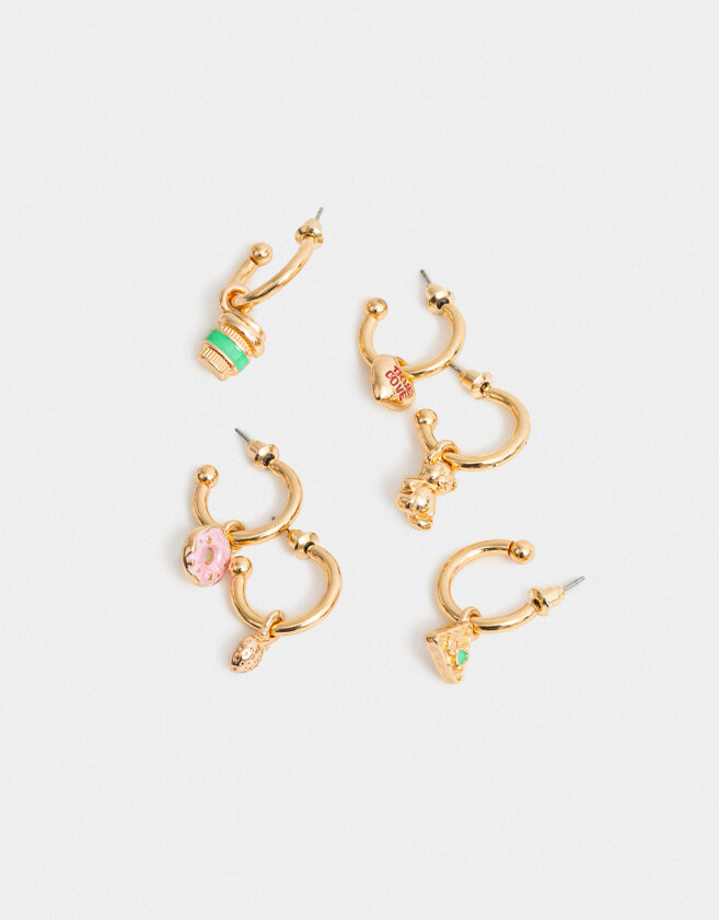 Aros Argollas Set Esmaltado Set De Aros Osito - Dorado