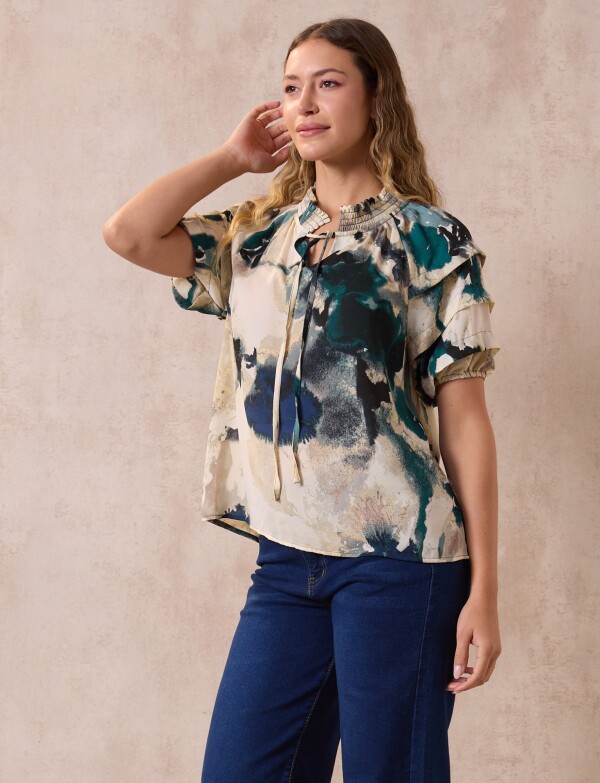 Blusa Cordel Mga Volados CRUDO/MULTI